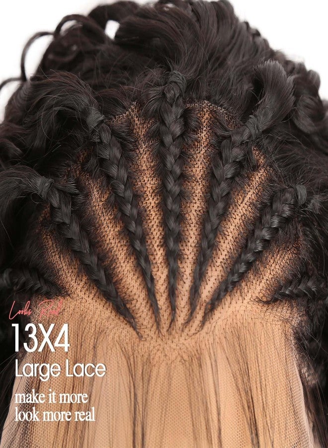 Fancy Hair Braided Wig for Black Women Cornrow with Curly Hair Wig HD Lace Front Wig with Baby Hair Pre Plucked Glueless Transparent 13x4 Inch Lace Frontal Wig (2#) - Image 4